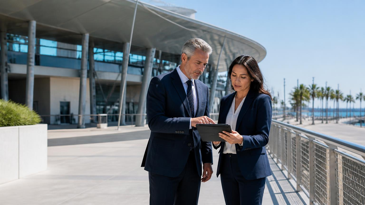 Risk professionals reviewing a California venue and public walkway